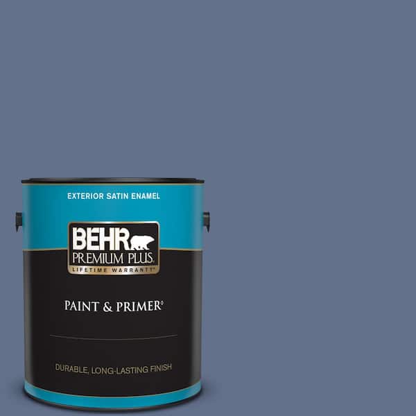 BEHR PREMIUM PLUS 1 gal. #600F-6 Atlantic Blue Satin Enamel Exterior Paint & Primer