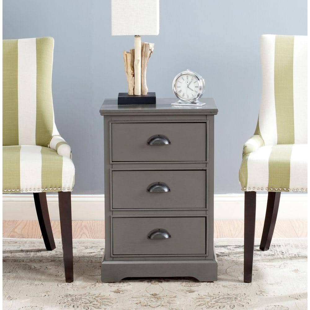 Gray Pine Wood 3-Drawer Accent Table