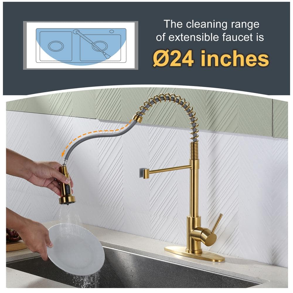 Gold Stainless Steel Pull Down Kitchen Faucet with Spray