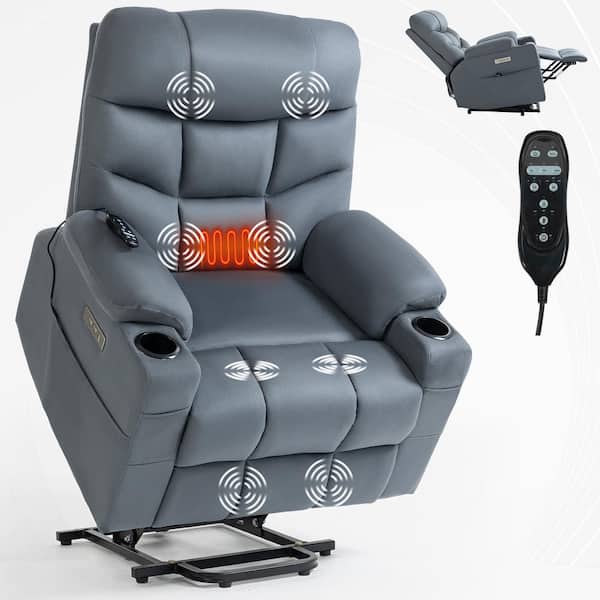 Z-joyee Blue Fabric Recliner 8-Point Vibration Massage and Lumbar Heating Recliner with 2-Cup Holdersand USB Port