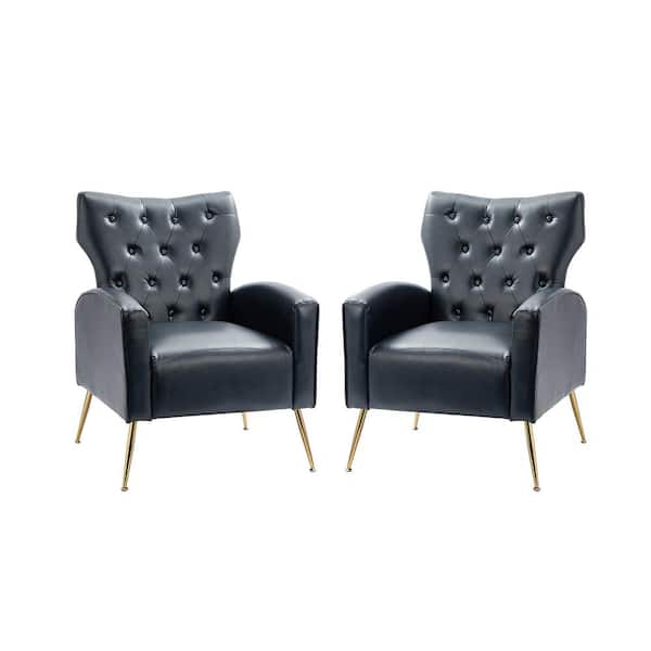 JAYDEN CREATION Actaeon Navy Accent Armchair with Metal Legs (Set of 2)