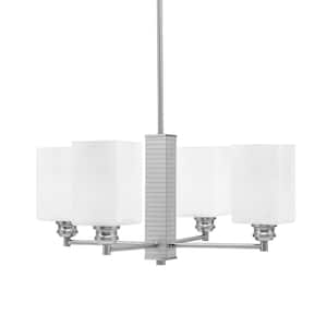 Albany 22 in. 4 Light Brushed Nickel Chandelier with Square White Muslin Glass Shades