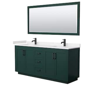 Miranda 72 in. W x 22 in. D x 33.75 in. H Double Sink Bath Vanity in Green with Carrara Cultured Marble Top and Mirror