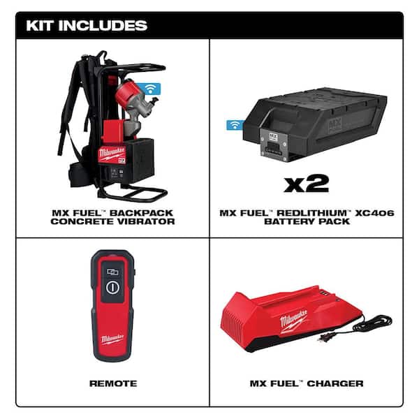 MX FUEL Lithium-Ion Cordless Concrete Vibrator Kit with (2) Batteries, Charger & Super Charger