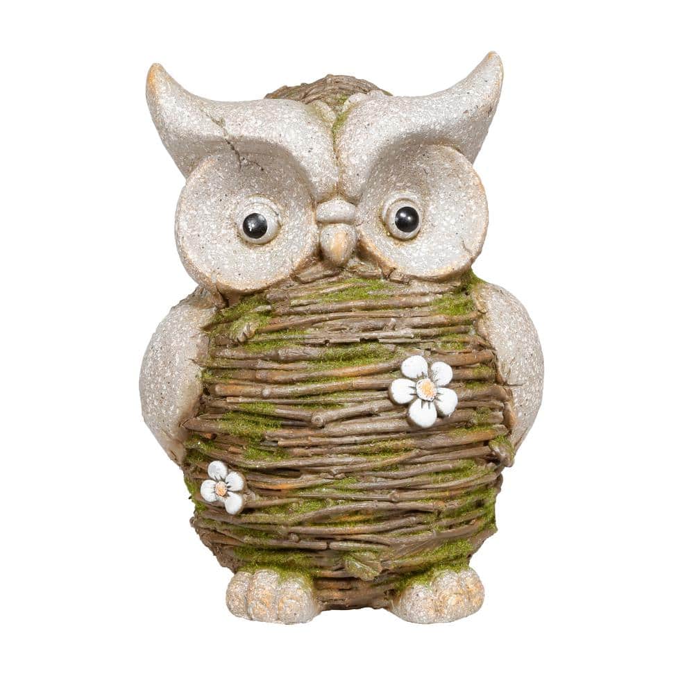 Alpine Corporation 13 in. Tall Mossy Twig Owl Indoor/Outdoor Statue