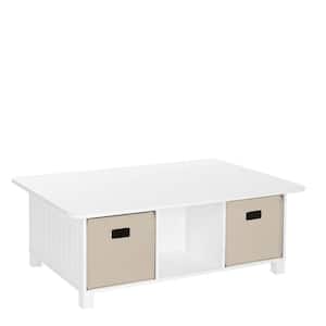 White 6-Cubby Storage Kids Activity Table with Taupe Bins (2-Piece)