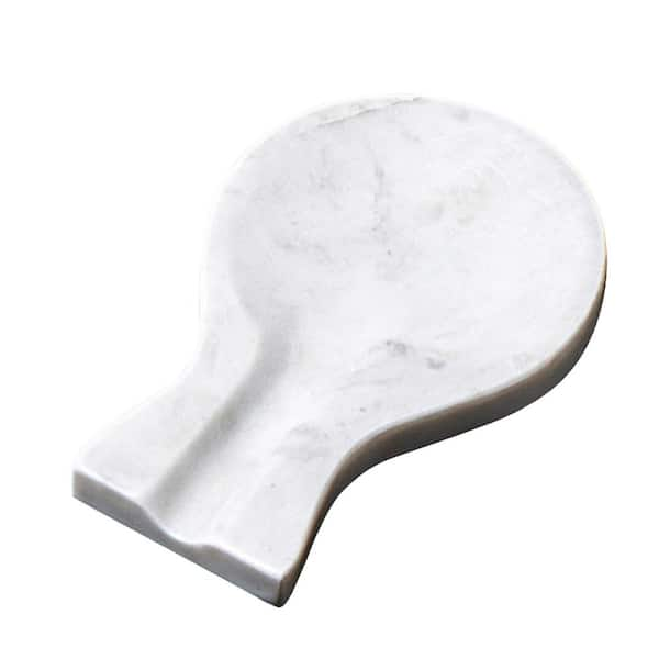 Creative Home Genuine in Off-White Natural Marble Spoon Rest Spoon Holder Utensil Cooking Utensil Holder