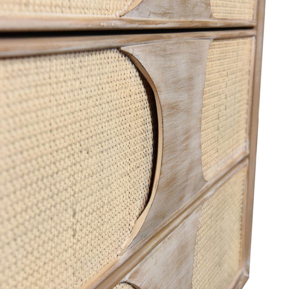 Mid-Century Light Bisque Chest with Woven Cane Drawers