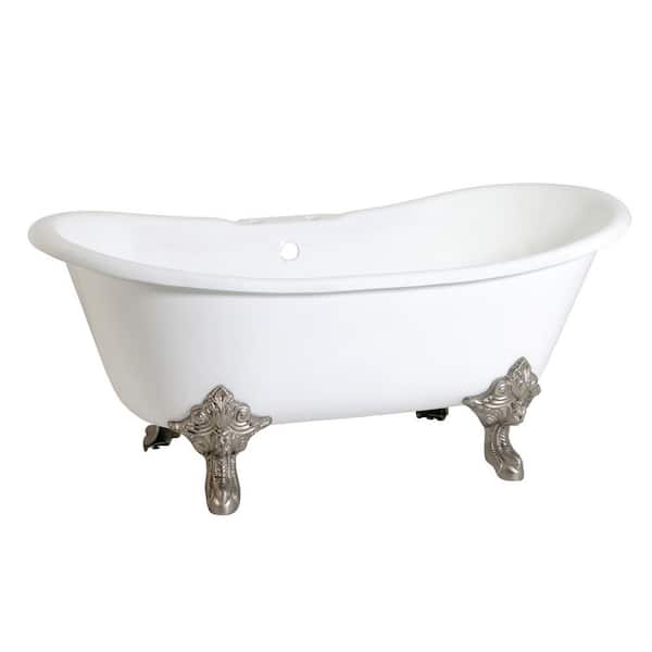 Kingston Brass Aqua Eden Double Slipper 67 in. Cast Iron Clawfoot Bathtub in Brushed Nickel