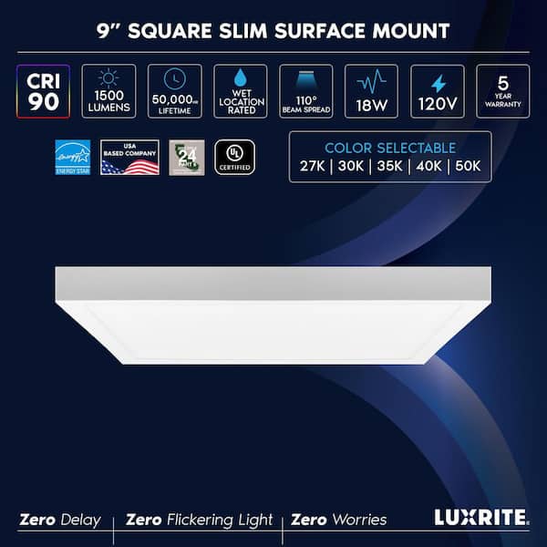 White Outdoor Integrated LED 9 in. Flush Mount Ceiling Light, 5CCT 1500LM 110° Beam 18-Watt Dimmable Square Trim 2-Pack