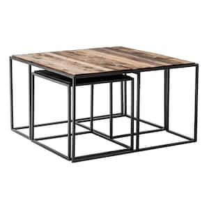 Valerie 31.5 in. L Rustic Boat Wood & Nordic Black 17.72 in. H Square MDF Coffee Table with 3 -Pieces