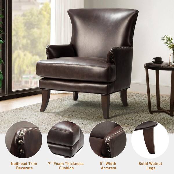 Bonita Transitional Vegan Leather Armchair With Removable Seat Cushion And  Nailhead Trims