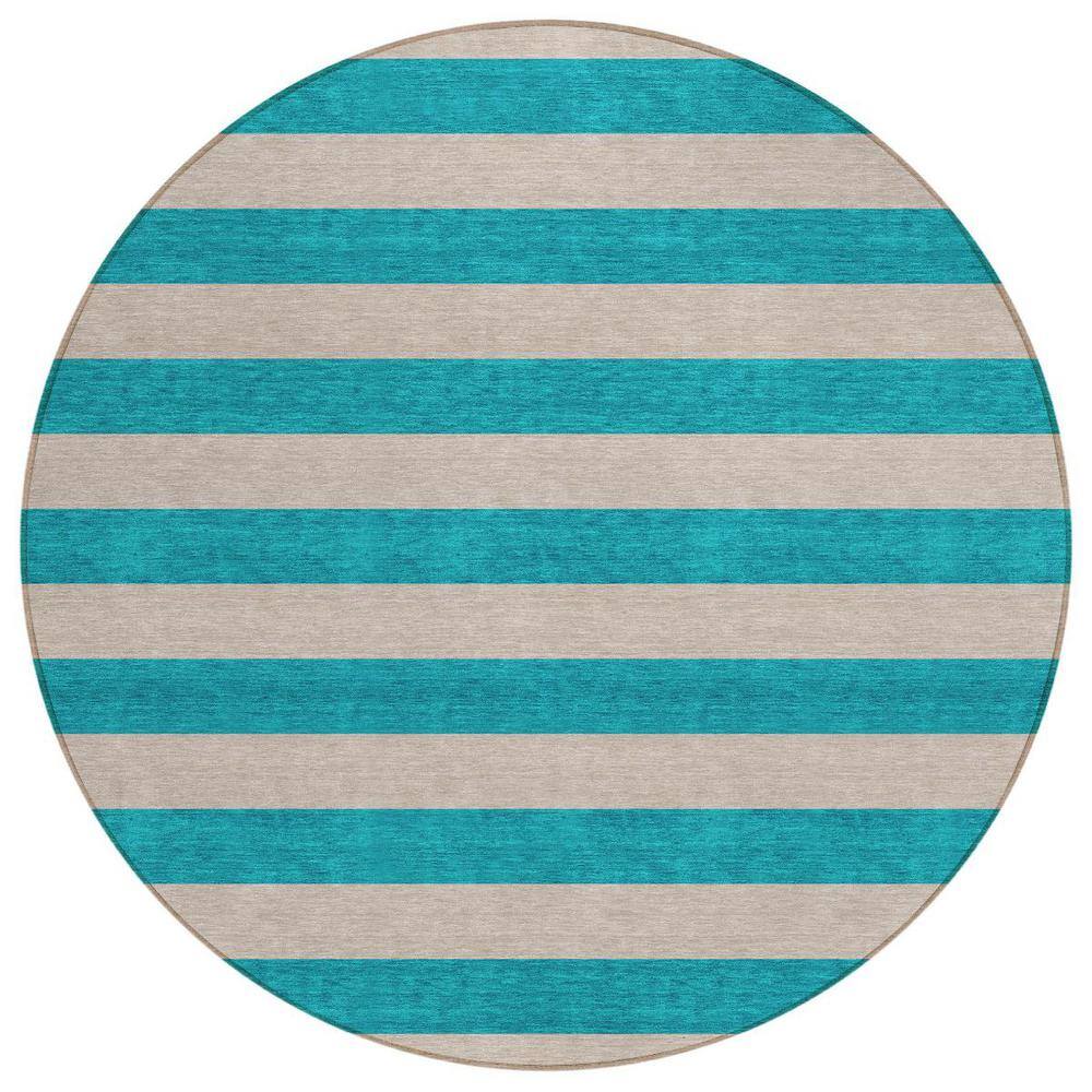 Turquoise 8 ft. Round Woven Striped Polyester Round Indoor/Outdoor Area Rug price history on PriceWatchPro