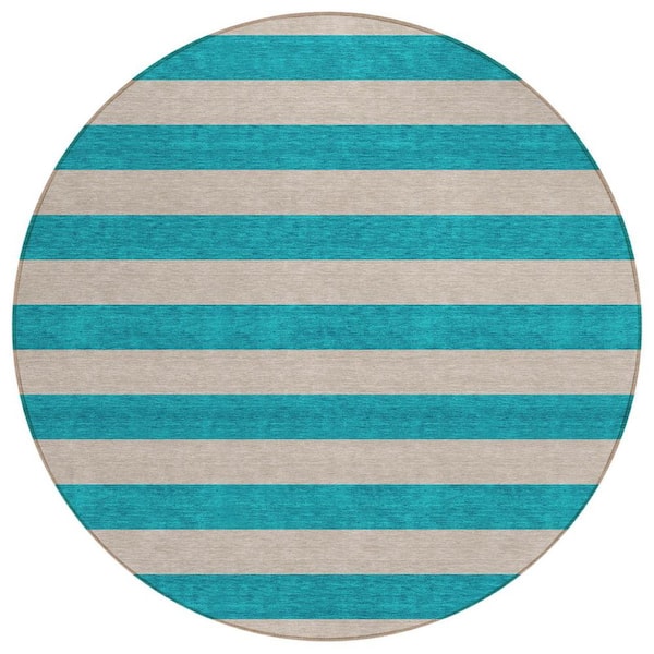 7' Navy Blue Hand Hooked Uv Treated Geometric Round Indoor Outdoor Area Rug 7' Navy Blue Hand Hooked Uv Treated Geometric Round Indoor Outdoor Area Rug