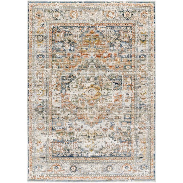 Livabliss Edmonton Gray/Orange Medallion 7 ft. x 9 ft. Indoor Area Rug