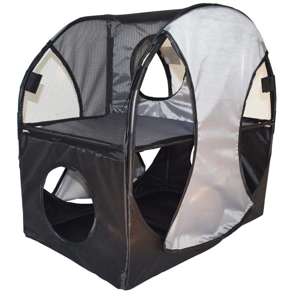 PET LIFE Grey and Black Kitty-Play Obstacle Travel Collapsible Soft Folding Pet Cat House