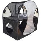 Grey and Black Kitty-Play Obstacle Travel Collapsible Soft Folding Pet Cat House