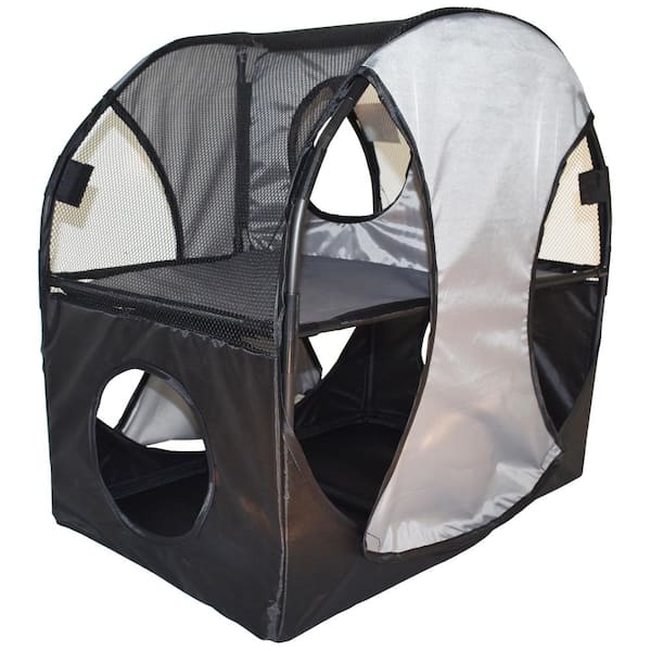 PET LIFE Grey and Black Kitty-Play Obstacle Travel Collapsible Soft Folding Pet Cat House