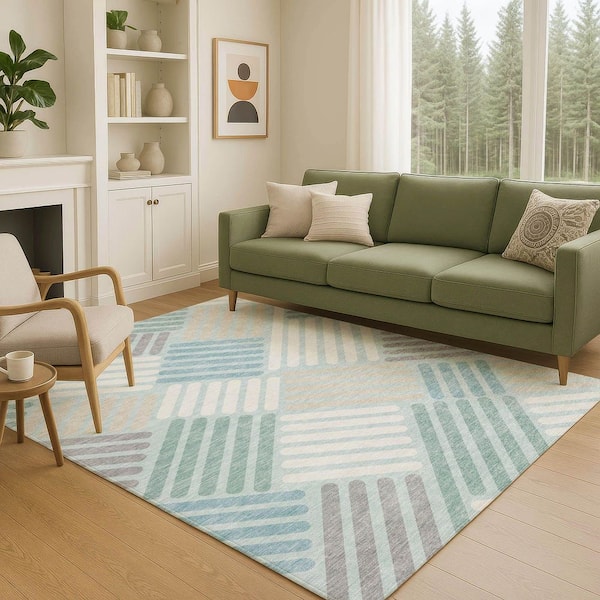 Chantille Machine Washable Indoor/Outdoor Abstract ACN2339 Seafoam 3 ft. x 4 ft. Area Rug