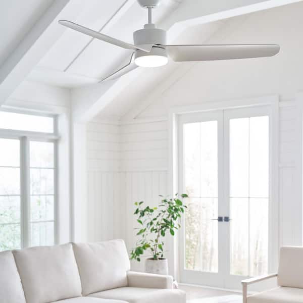 Generation Lighting - Colgin 56 in. Indoor/Outdoor Matte White Modern Standard Dowrod Mount Ceiling Fan with Integrated LED Light Kit