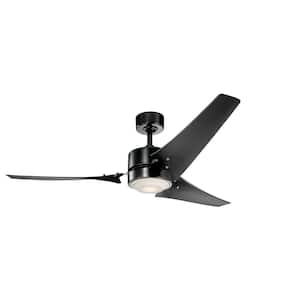 Rana 60 in. Integrated LED Indoor Satin Black Downrod Mount Ceiling Fan with Light Kit and Wall Control