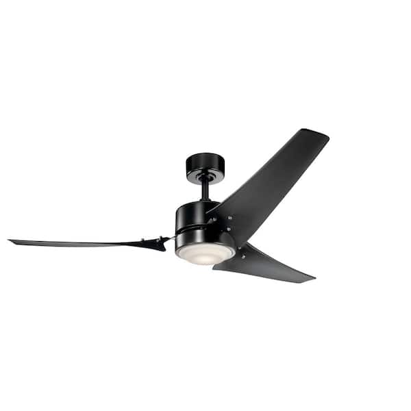 KICHLER Rana 60 in. Indoor Satin Black Downrod Mount Ceiling Fan with Integrated LED with Wall Control Included