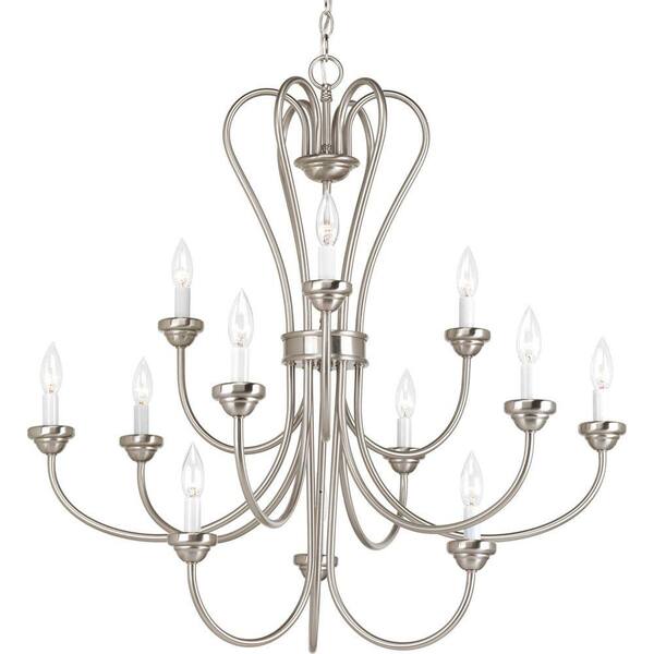 Progress Lighting Heart Collection 12-Light Brushed Nickel Chandelier with Shade with Etched Glass Shade