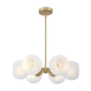 Dorney 6-Light Champagne Brass Chandelier with Frosted Glass Shades