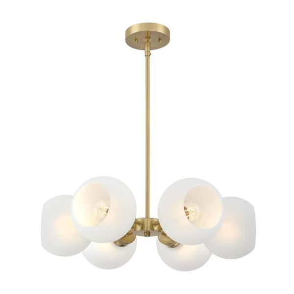 Westinghouse Dorney 6-Light Champagne Brass Chandelier with Frosted Glass Shades