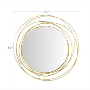 38 in. x 40 in. Round Framed Gold Wall Mirror with Overlapping Ring Frame