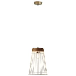 Campbell 1-Light Brushed Gold and White Metal Pendant with Empire-Shaped Cage Shade