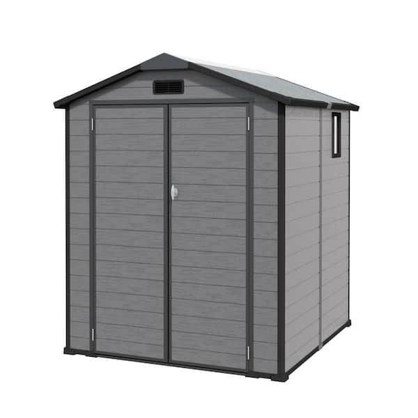 Outdoor 6 ft. W x 6 ft. D Resin Storage Shed with Transparent Top Plate, Floor and 2-Windows Dark Gray (36 sq. ft. )