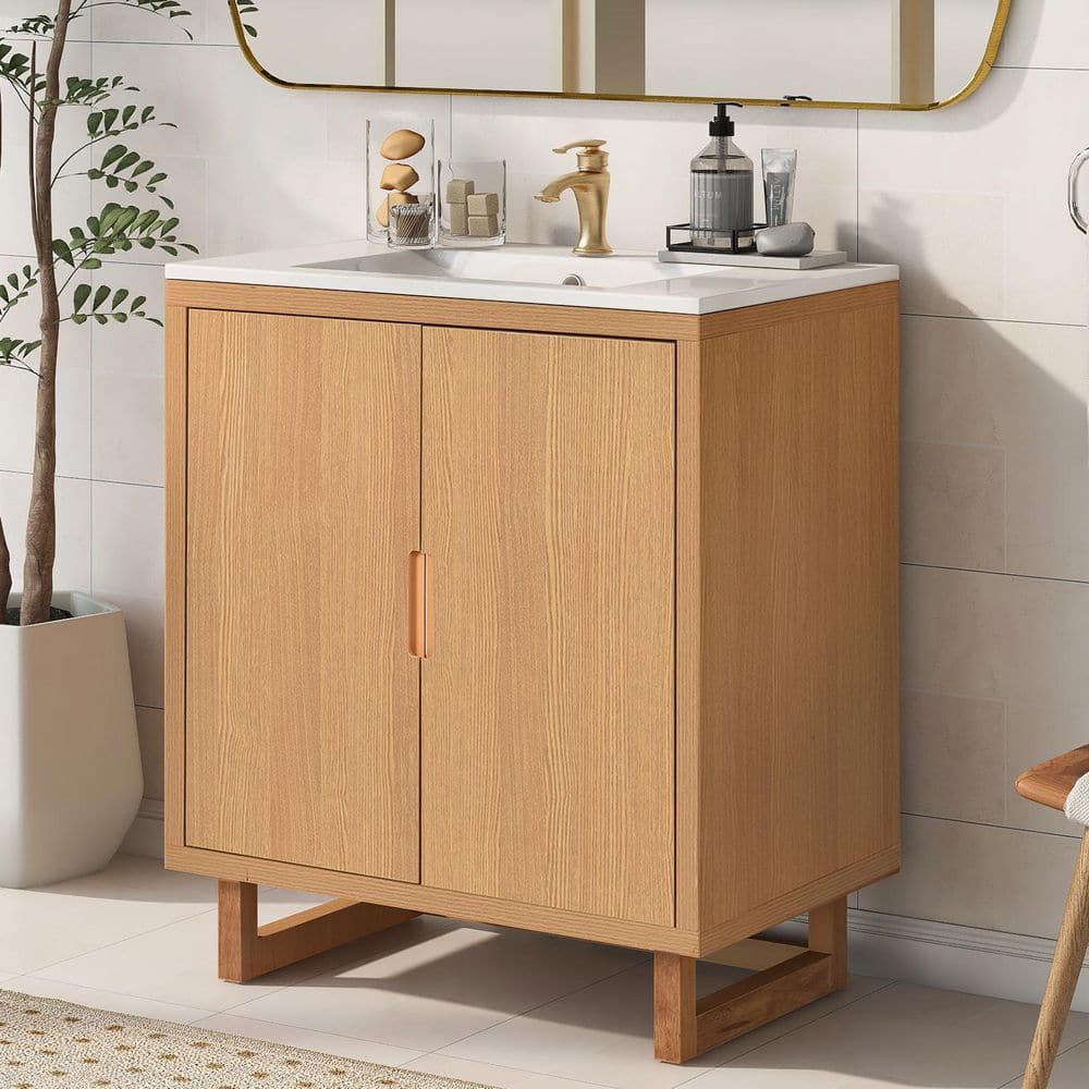 Ziyudura 30 in. Single Sink Freestanding Natural Bath Vanity with