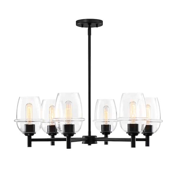 Designers Fountain - Summer Jazz 6-Light Matte Black Transitional Sputnik Chandelier for Dining Areas with No Bulbs Included