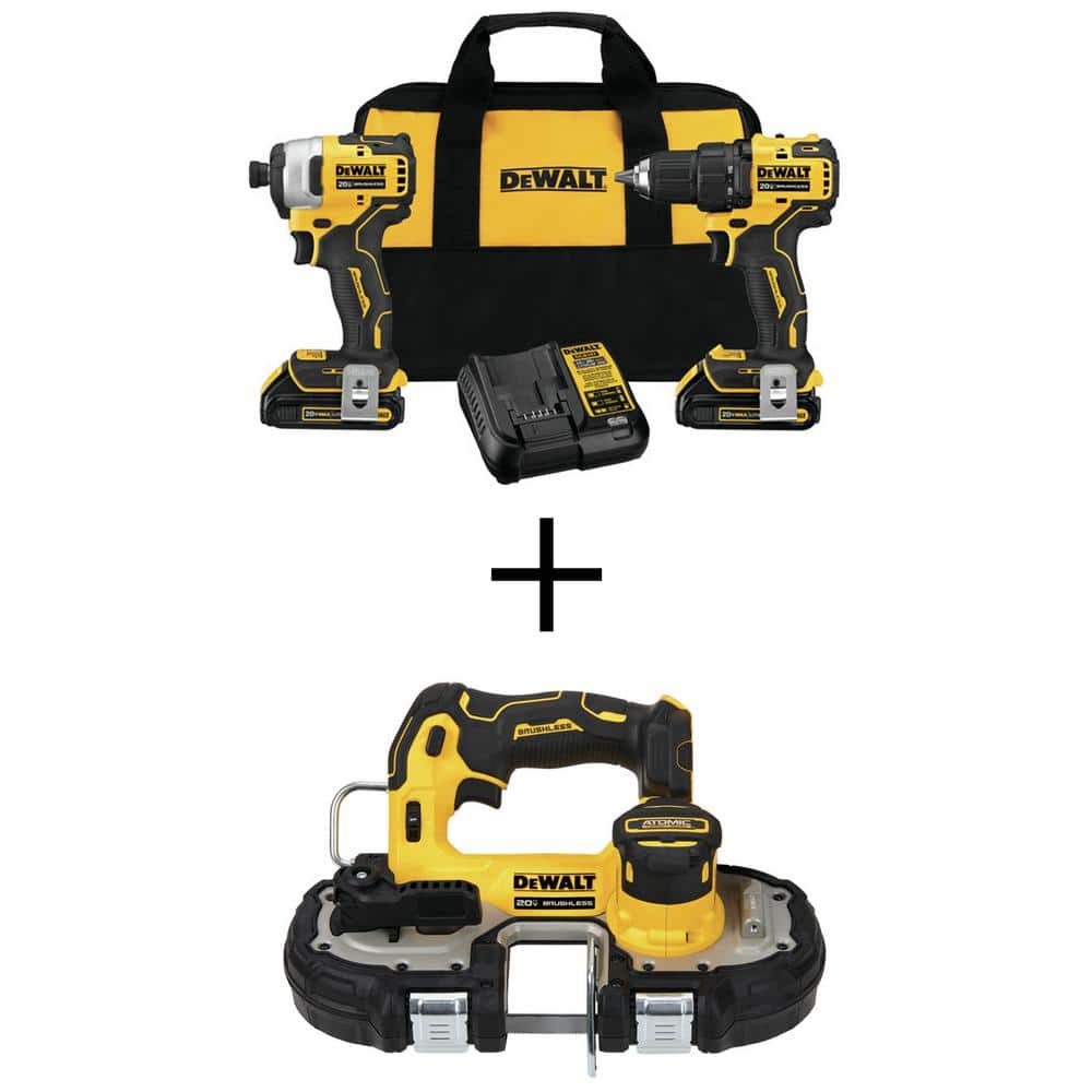 DEWALT ATOMIC 20V Cordless Brushless Compact Drill/Impact 2 Tool Combo Kit, 20V Sub-Compact Bandsaw, 1.3Ah Batteries DCK278C2W377 The Home Depot