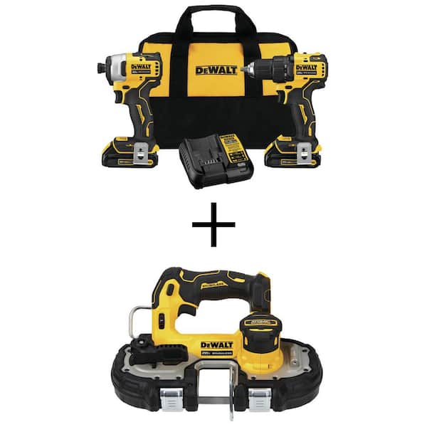 DEWALT ATOMIC 20V MAX Cordless Brushless Compact Drill/Impact Tool Combo  Kit, 20V Sub-Compact Bandsaw, (2) 1.3Ah Batteries DCK278C2W377 The Home  Depot