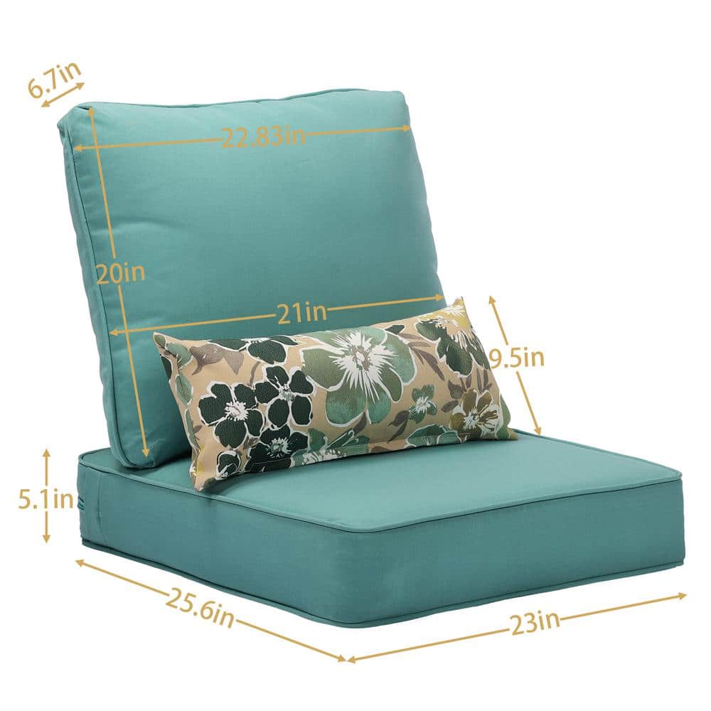 Aoodor Teal Outdoor Deep Seat Cushion Set with Floral Pillows