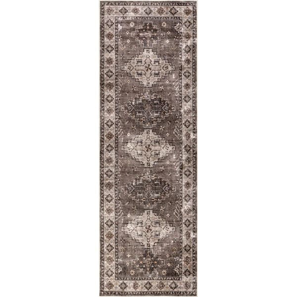 Blessing SplashGuard Machine Washable Area Dark Brown 3 ft. x 8 ft. Indoor Runner Rug