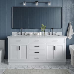 Hepburn 73 in. W x 22 in. D x 36 in. H Bath Vanity in White with White Carrara Marble Vanity Top with White Basins