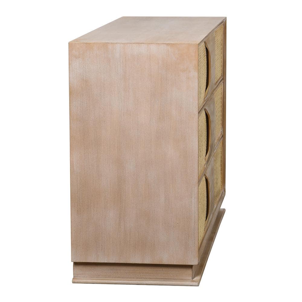 Mid-Century Light Bisque Chest with Woven Cane Drawers