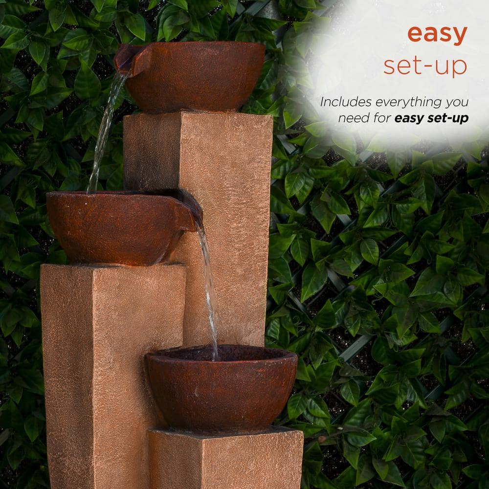 35" Rustic Bronze Polystone and Fiberglass 3-Tier Outdoor Fountain