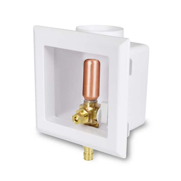 The Plumber's Choice 1/2 in. F1960 PEX Icemaker Outlet Box with Valve and Hammer Arrester, White ABS Brass (Single)