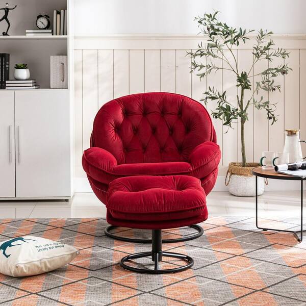 red barrel chair with ottoman