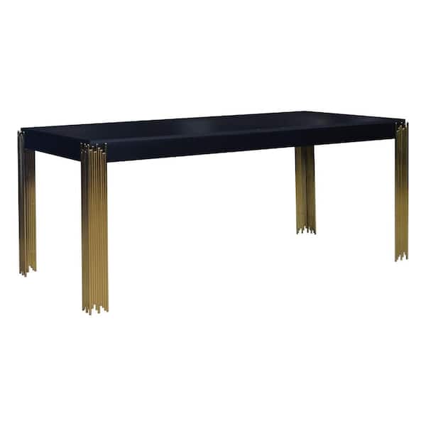Theo Black and Gold Wood 71.65 in. 4-Legs Dining Table Seats-6