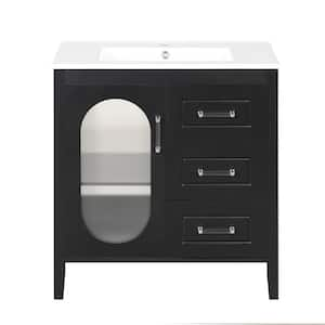 30 in. W x 18.3 in. D x 33 in. H Single Sink Freestanding Bath Vanity in Black with White Ceramic Top