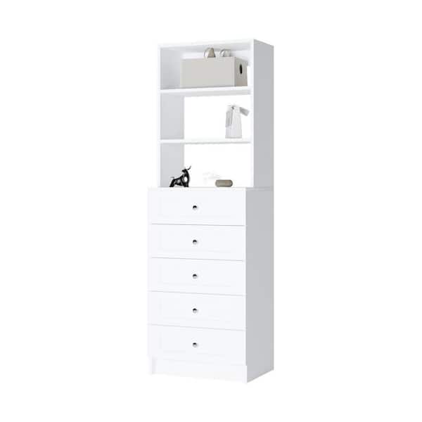Vista 31.5 in. W White Shaker 5 Drawer Hutch Tower 4-Shelf Wood Closet System