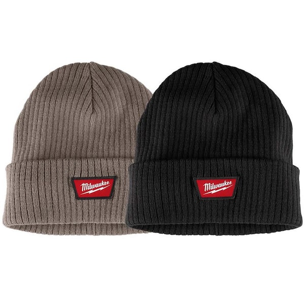 Men's Brown and Black Rib-Knit Cuffed Beanie Hat (2-Pack)