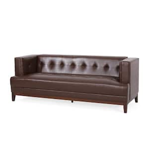 McCardell 80.75 in. W Square Arm 3-Seat Faux Leather Straight Sofa in Dark Brown and Espresso
