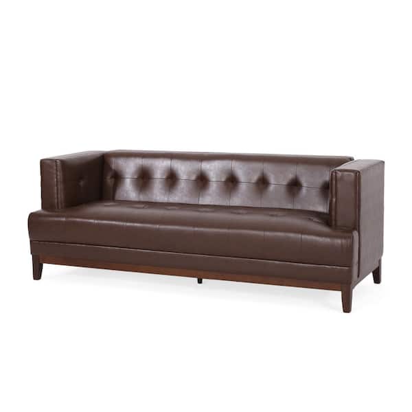 Noble House McCardell 80.75 in. W Square Arm 3-Seat Faux Leather Straight Sofa in Dark Brown and Espresso