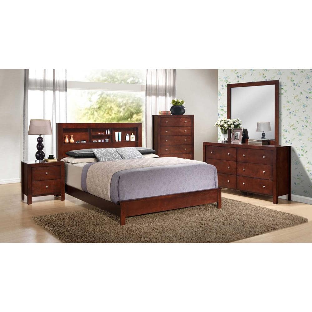 Burlington Cherry Full Bed with Upholstered Headboard and Storage